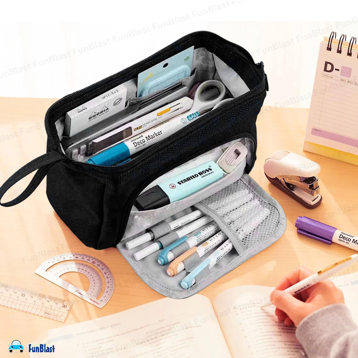 Multipurpose Zipper Pencil Pouch for Kids (Black)