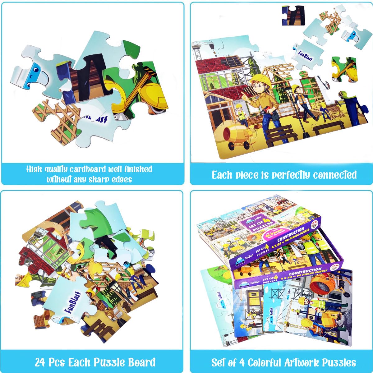 Jigsaw Puzzles for Kids, Building Construction Jigsaw Puzzles for Kids, Learning & Educational Jigsaw Puzzle, Set of 4-96 Pcs Puzzle