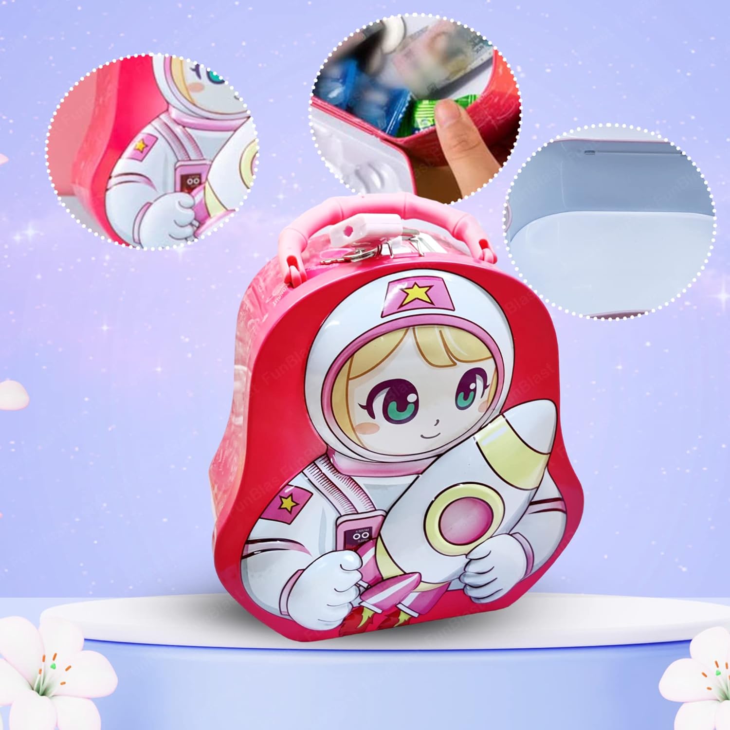 Piggy Bank for Kids – Space Theme Coin Box, Coin Bank with Lock and Key, Metal Coin Box for Kids, Money Bank, Coin Box for Girls