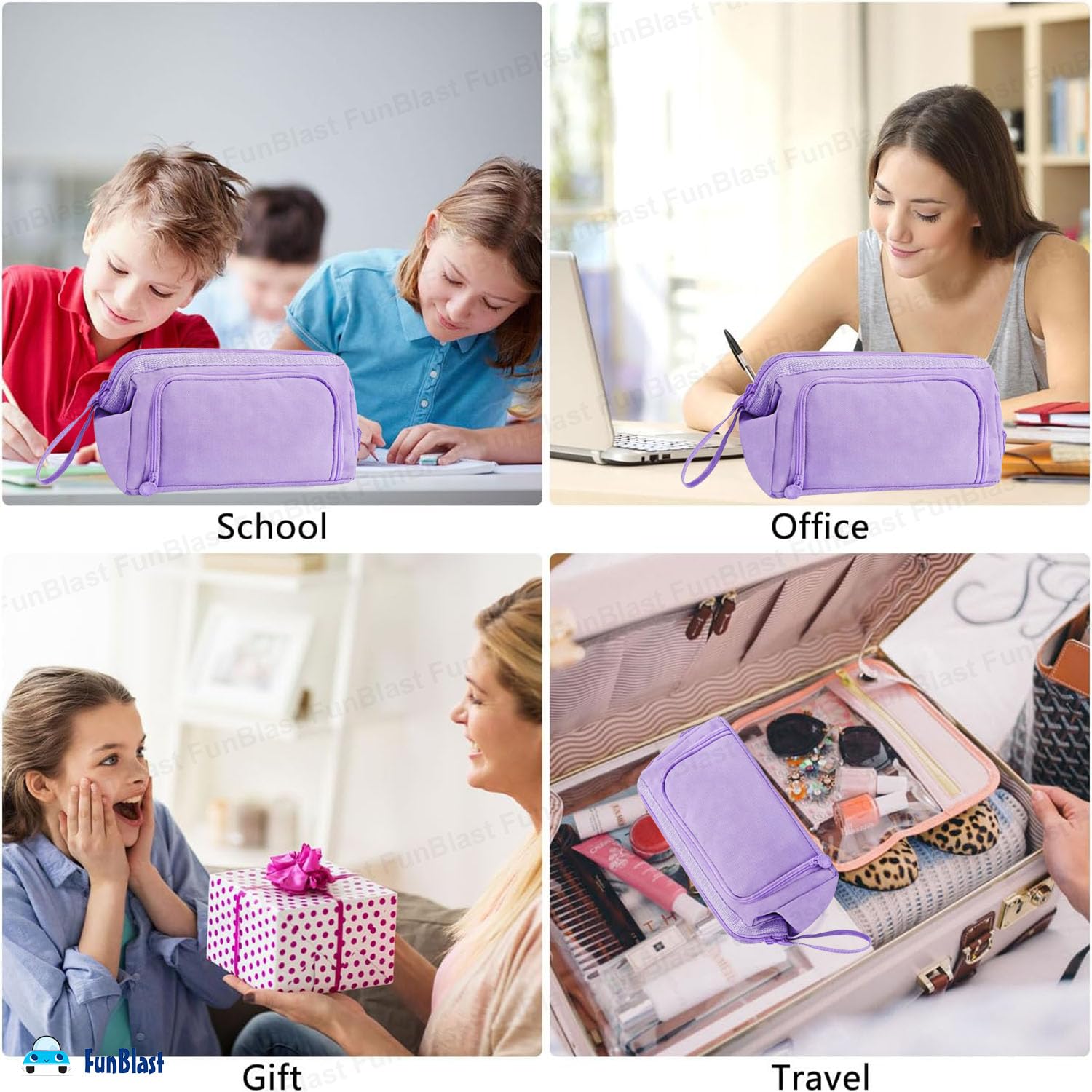Multipurpose Zipper Pencil Pouch for Kids (Purple)