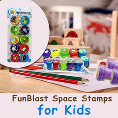 Space Stamps for Kids – DIY Scrapbook Stamper, Educational Toys Art and Craft School Supplies, Coloring & Stamping Set for 3+ Years Kids, Girls & Boys (Pack of 10 Pcs)