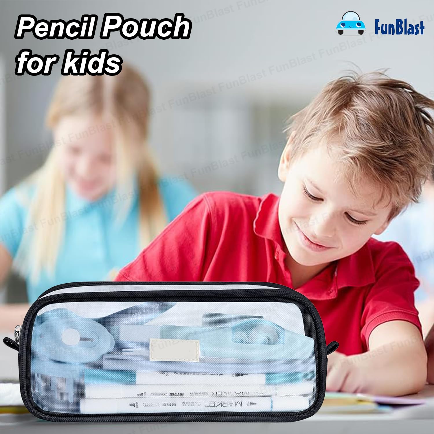 Transparent Pencil Pouch with Zipper Closure for Students (Black)
