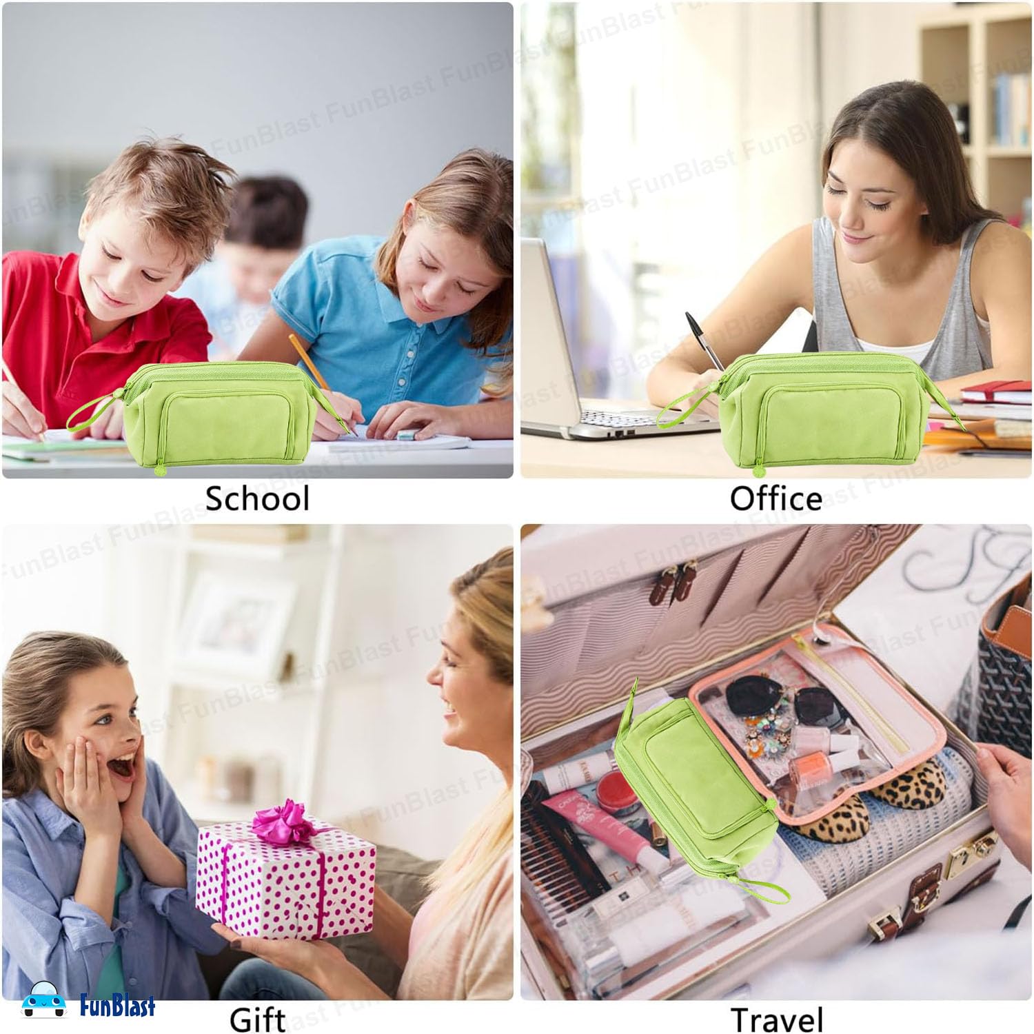 Multipurpose Zipper Pencil Pouch for Kids (Sea Green)