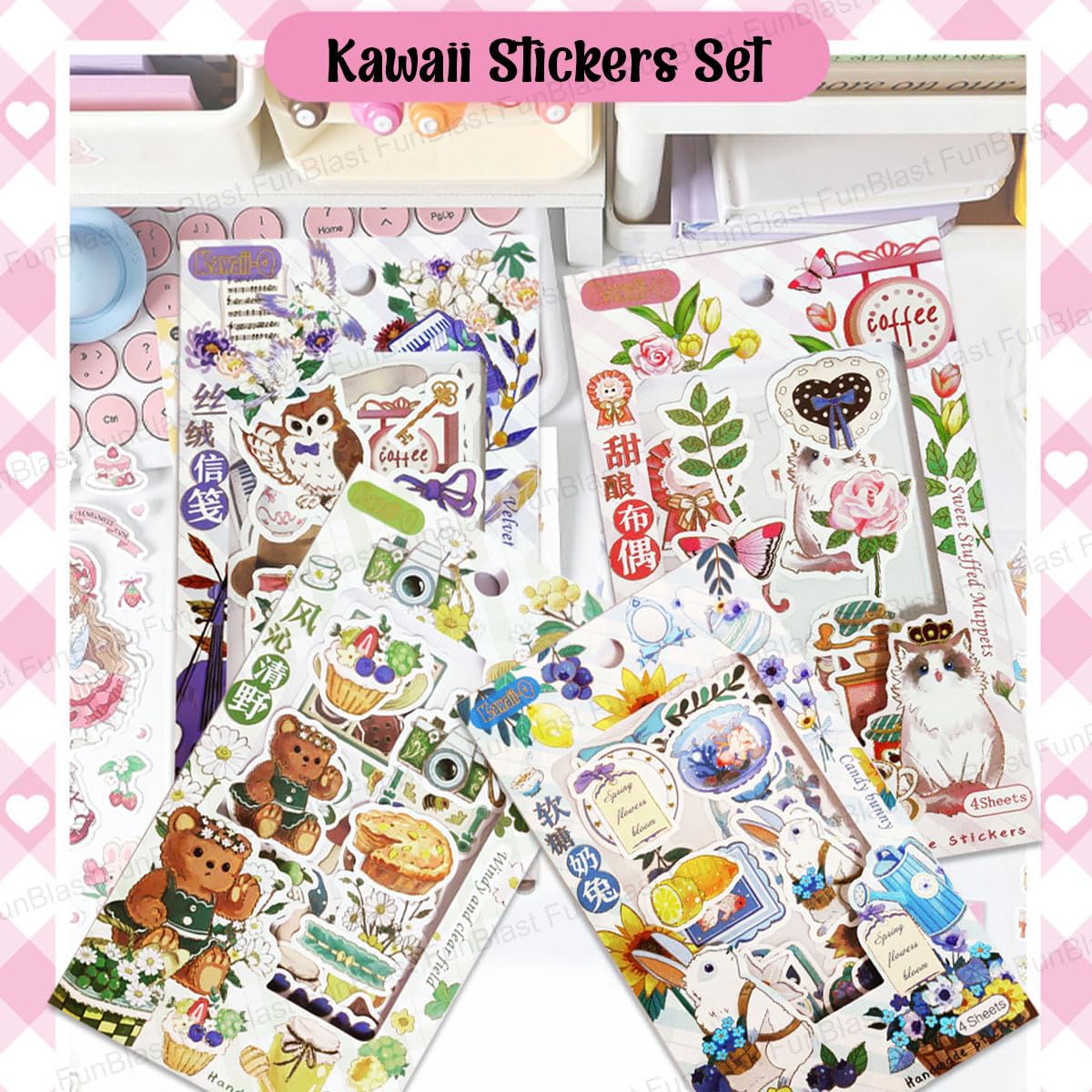 Kawaii Rabbit Stickers 4 Sheets Bunny Stickers Scrapbook Supplies Journal  Supplies Cartoon Washi Stickers Aesthetic Stickers 
