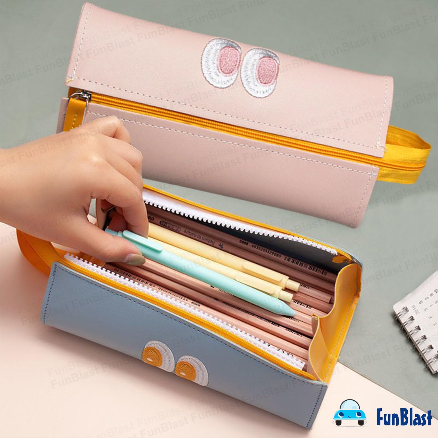 Multipurpose Zipper Pencil Pouch for Kids & College Students (Pink)