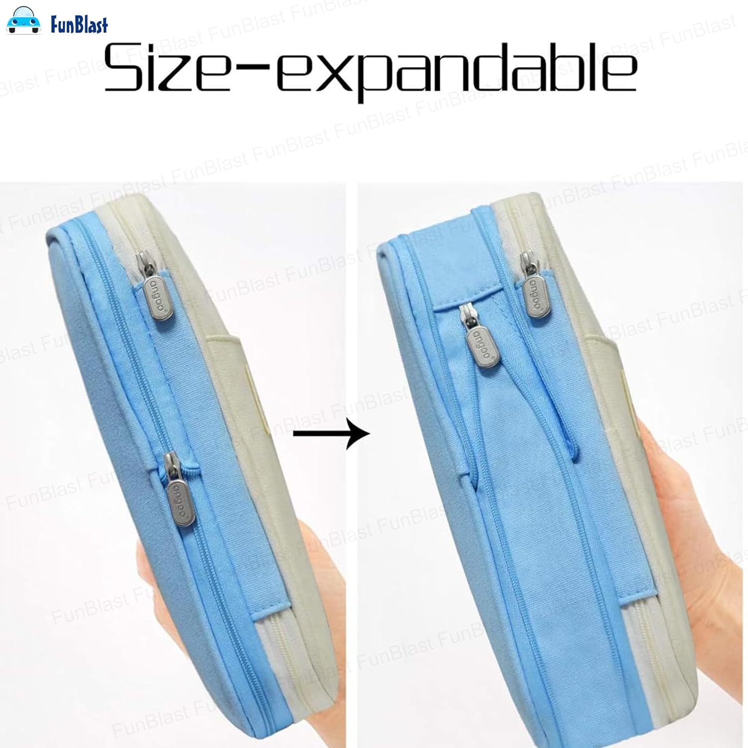 Multi-Compartment Double Zipper Portable Pencil  Pouch for Kids (Sky Blue)