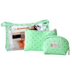 3 Pcs Cosmetic Makeup Pouch with Zipper Lock for Women (Green)