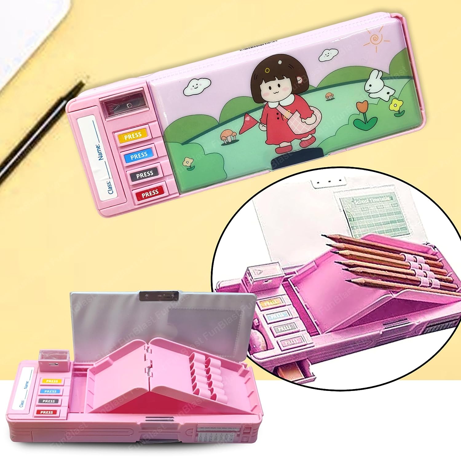 Magnetic Cartoon Pencil Case, Multifunction Pen & Pencil Box, Stationery Organizer Box Birthday Return Gift for Kids Girls