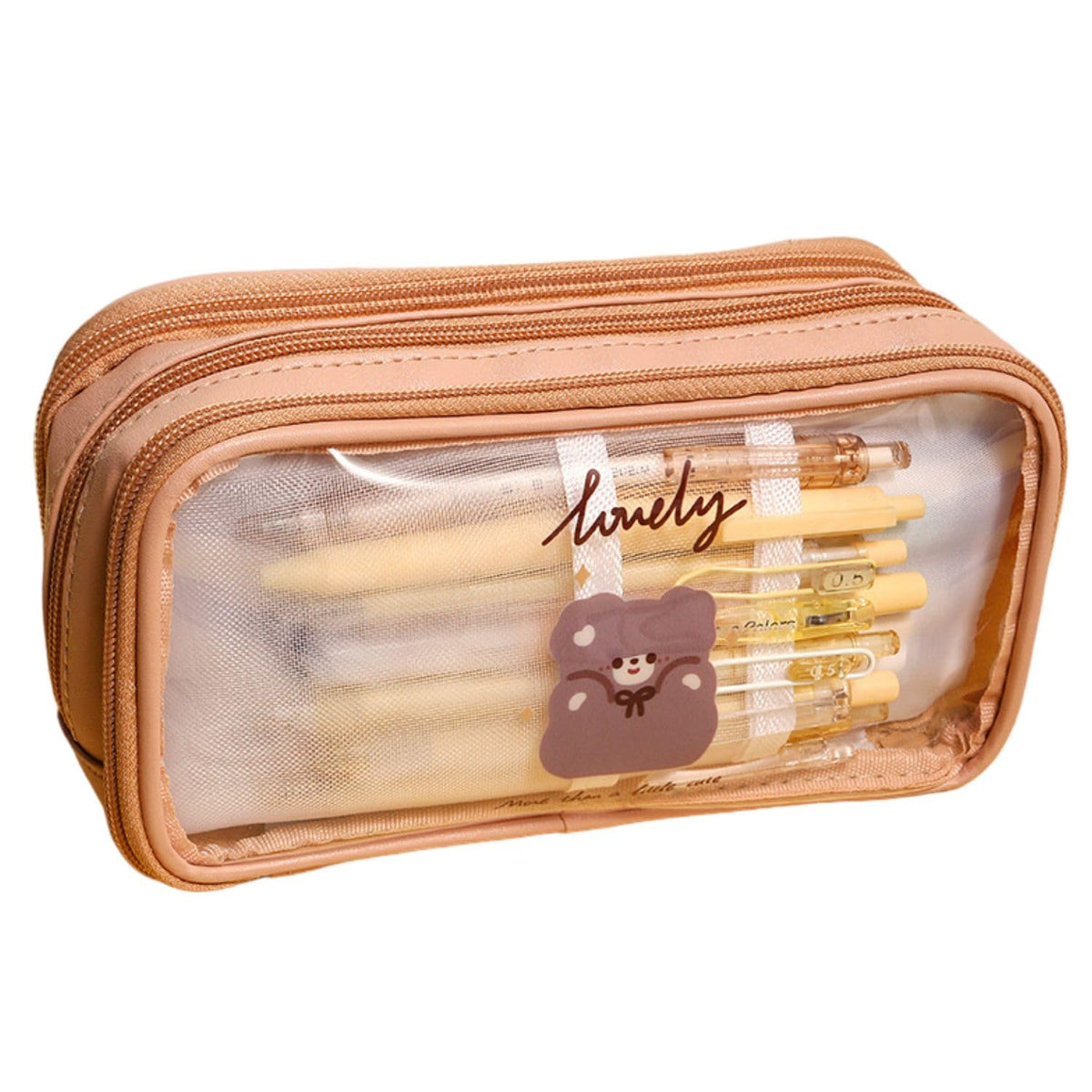 Portable Pencil Pouch with Zipper Closure for Kids (Beige)
