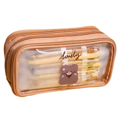 Portable Pencil Pouch with Zipper Closure for Kids (Beige)