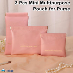 3 Pcs Mini Multipurpose Makeup Pouch for Girls & Women (Rose Pink)