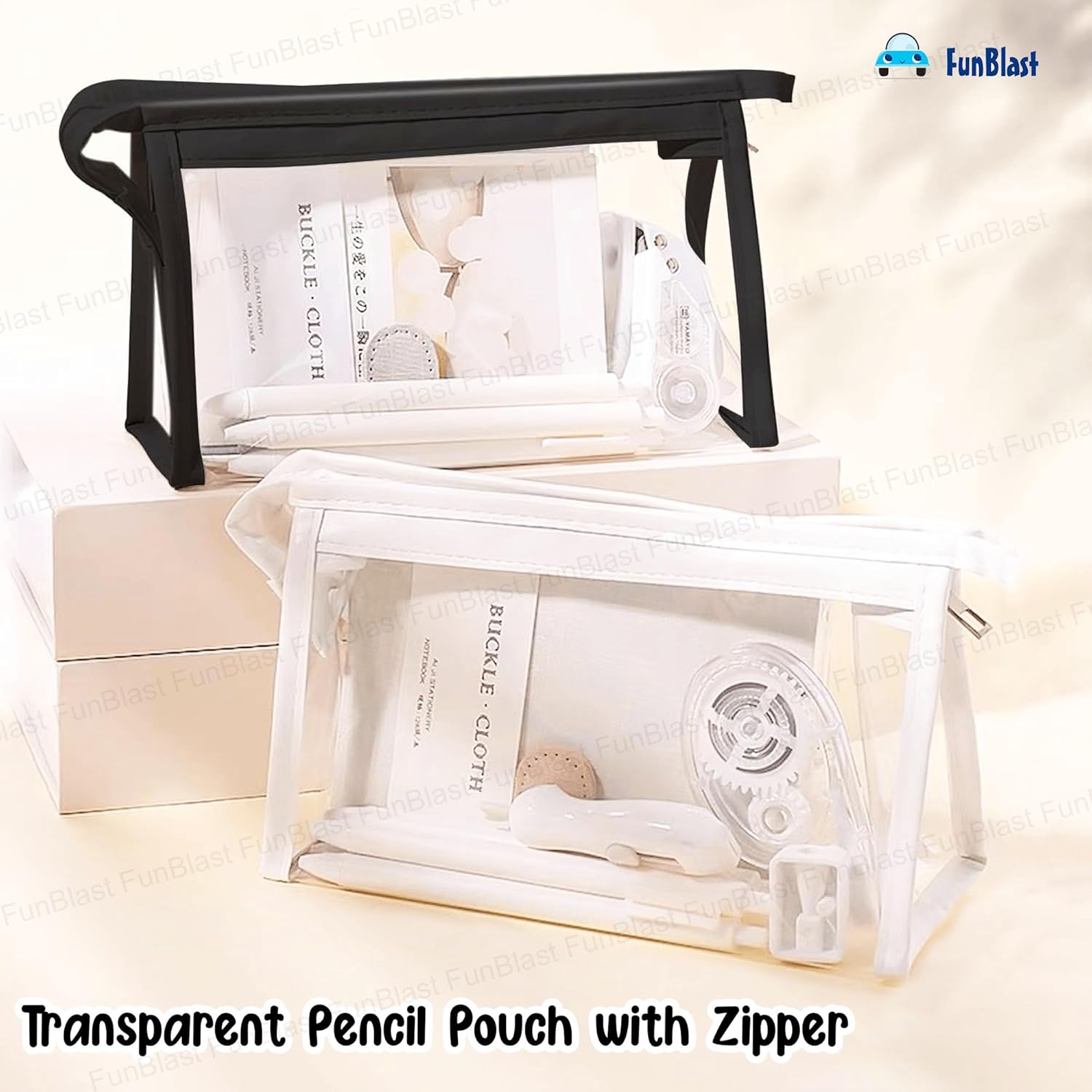 Transparent Portable Makeup Pouch with Zipper Closure for Girls (Black)