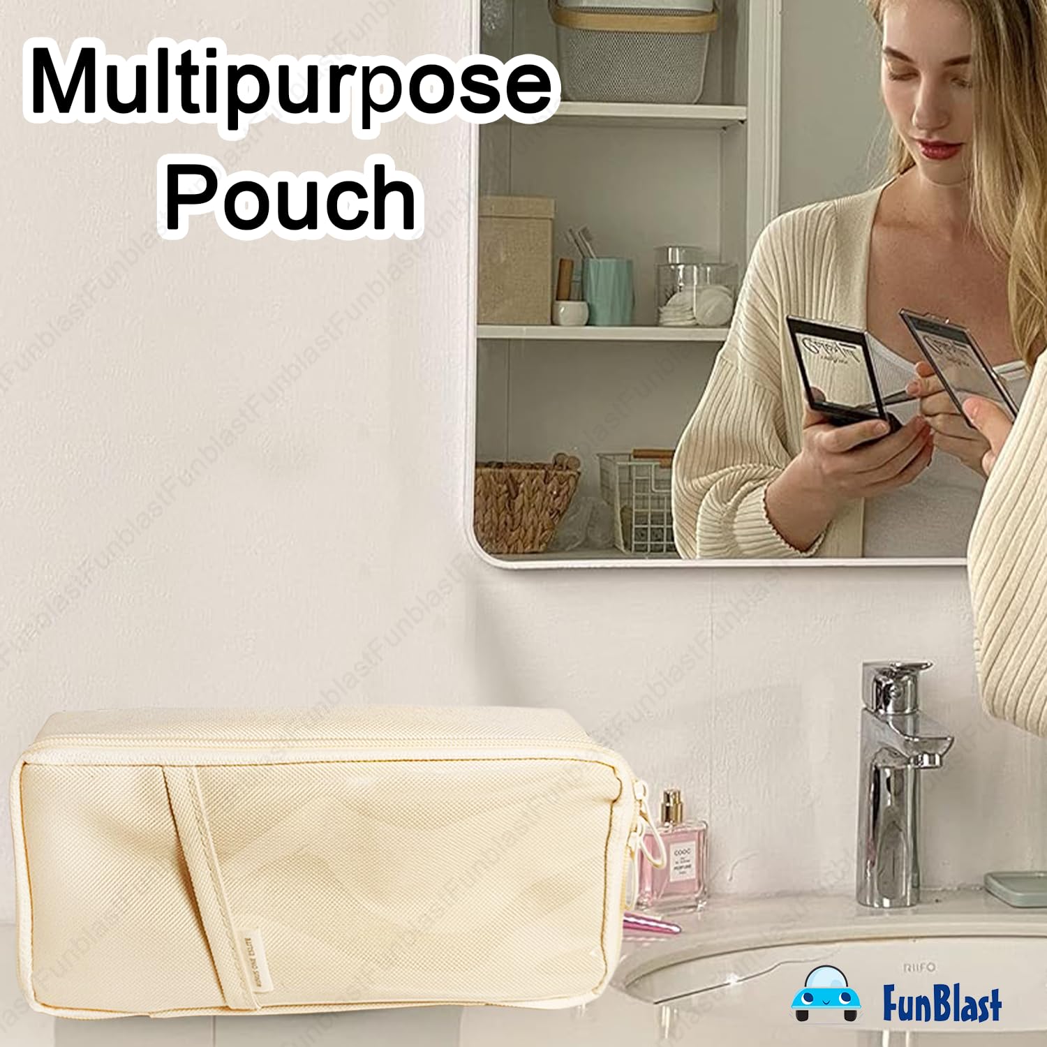 Multipurpose Zipper Pencil Pouch for Kids & Adults  (Beige)
