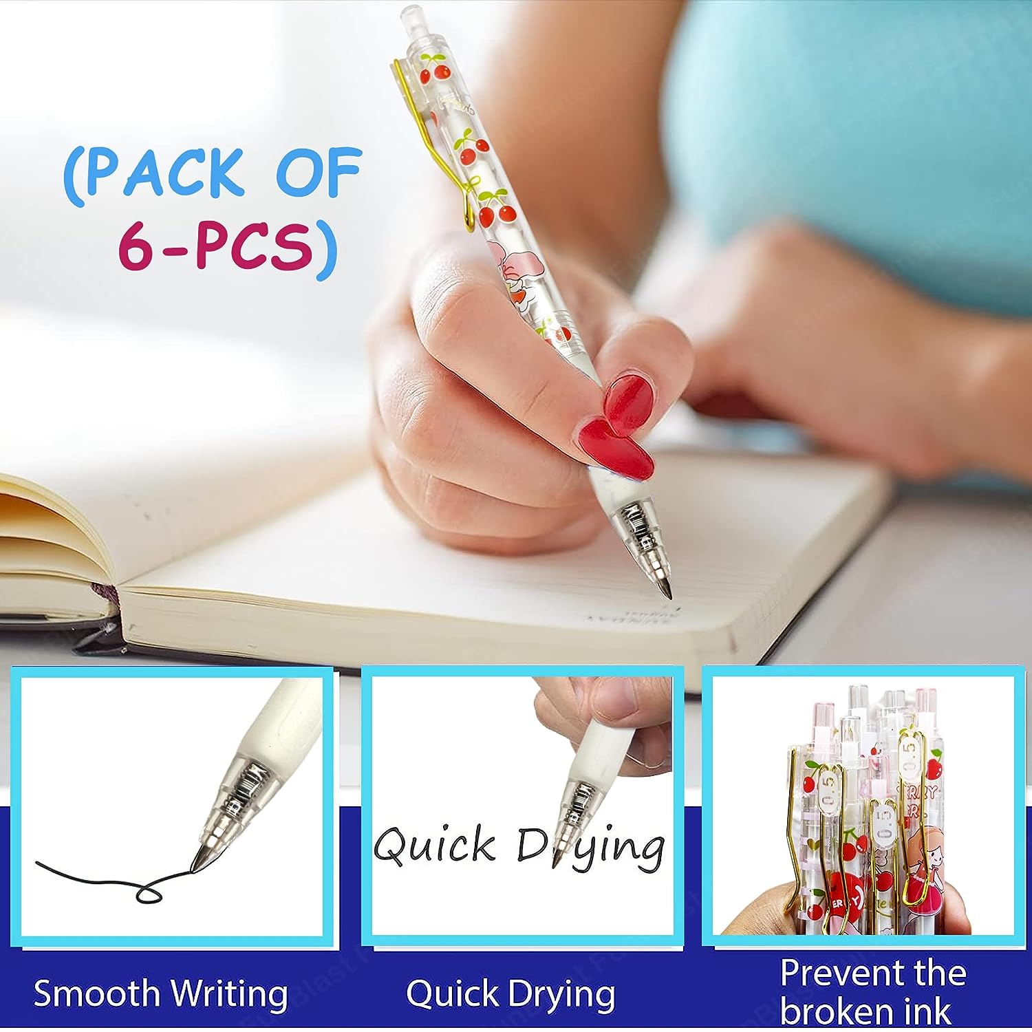Bunny Pen Set, Gel Pens for School & Office, Aesthetic Pens, Birthday Return Gift, Pen for School & Office, Stationery Items for Kids - Black Ink Gel Pens (Pack of 6)