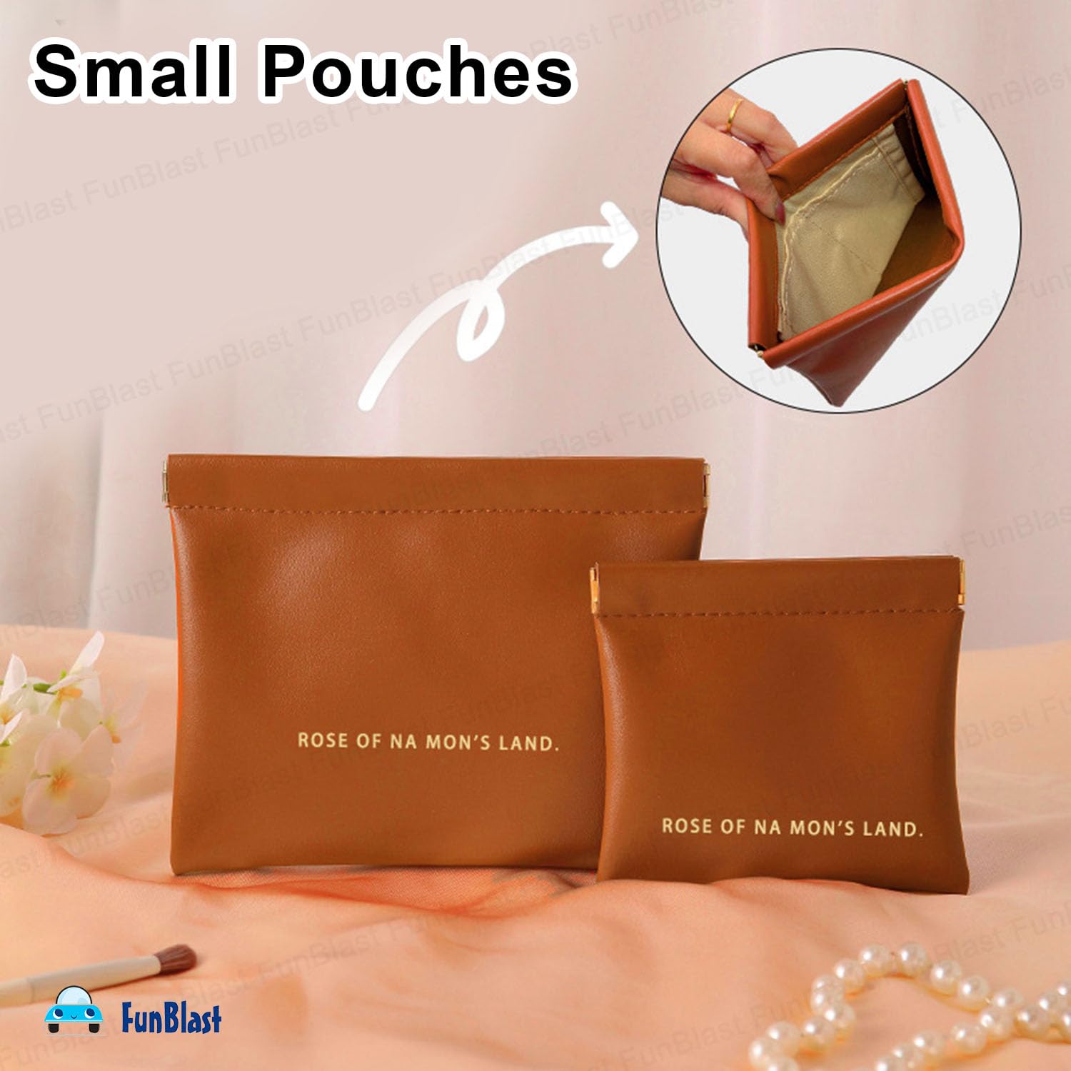 3 Pcs Mini Multipurpose Makeup Pouch for Girls & Women (Brown)