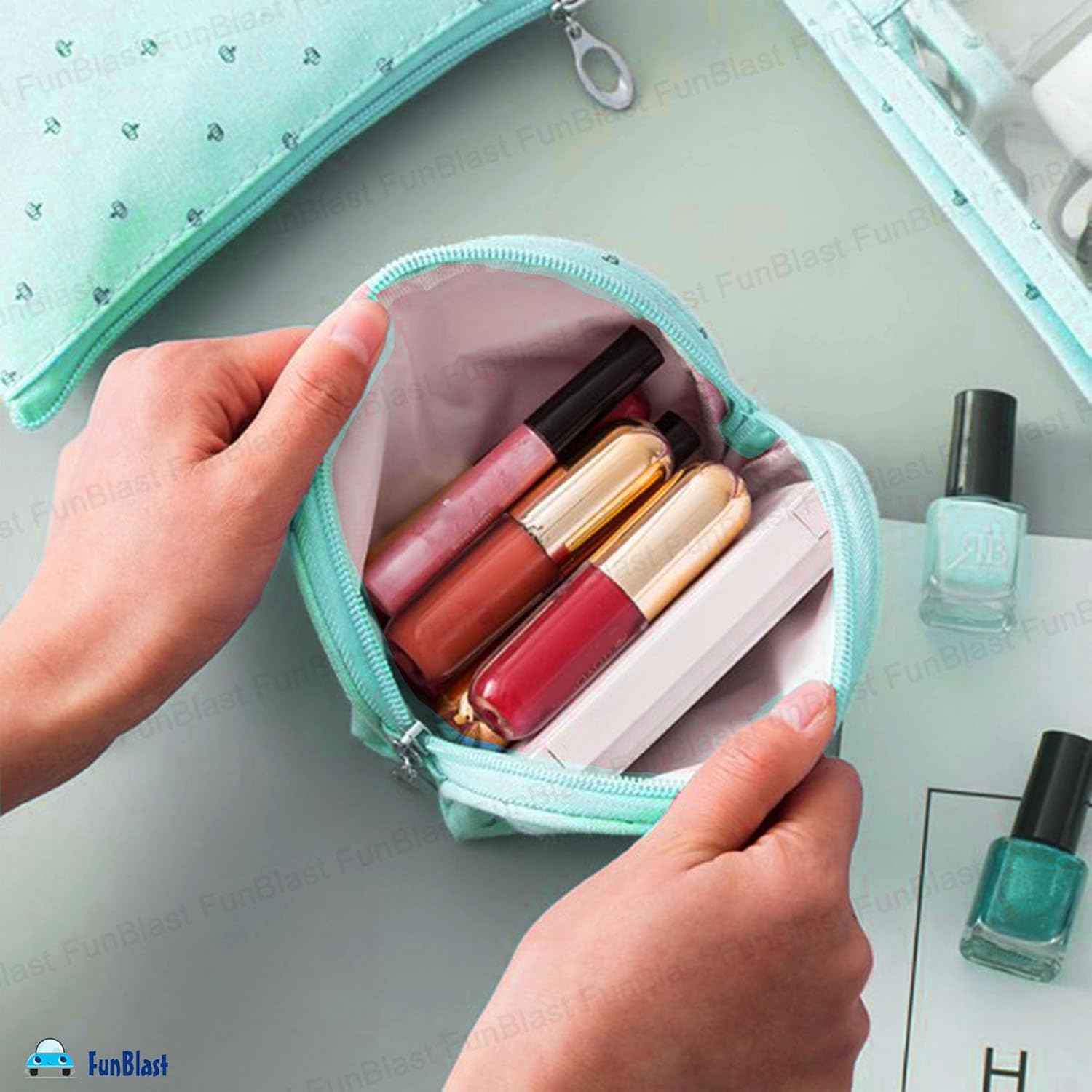 3 Pcs Cosmetic Pouch Makeup Pouch with Zipper Lock (Light Blue)