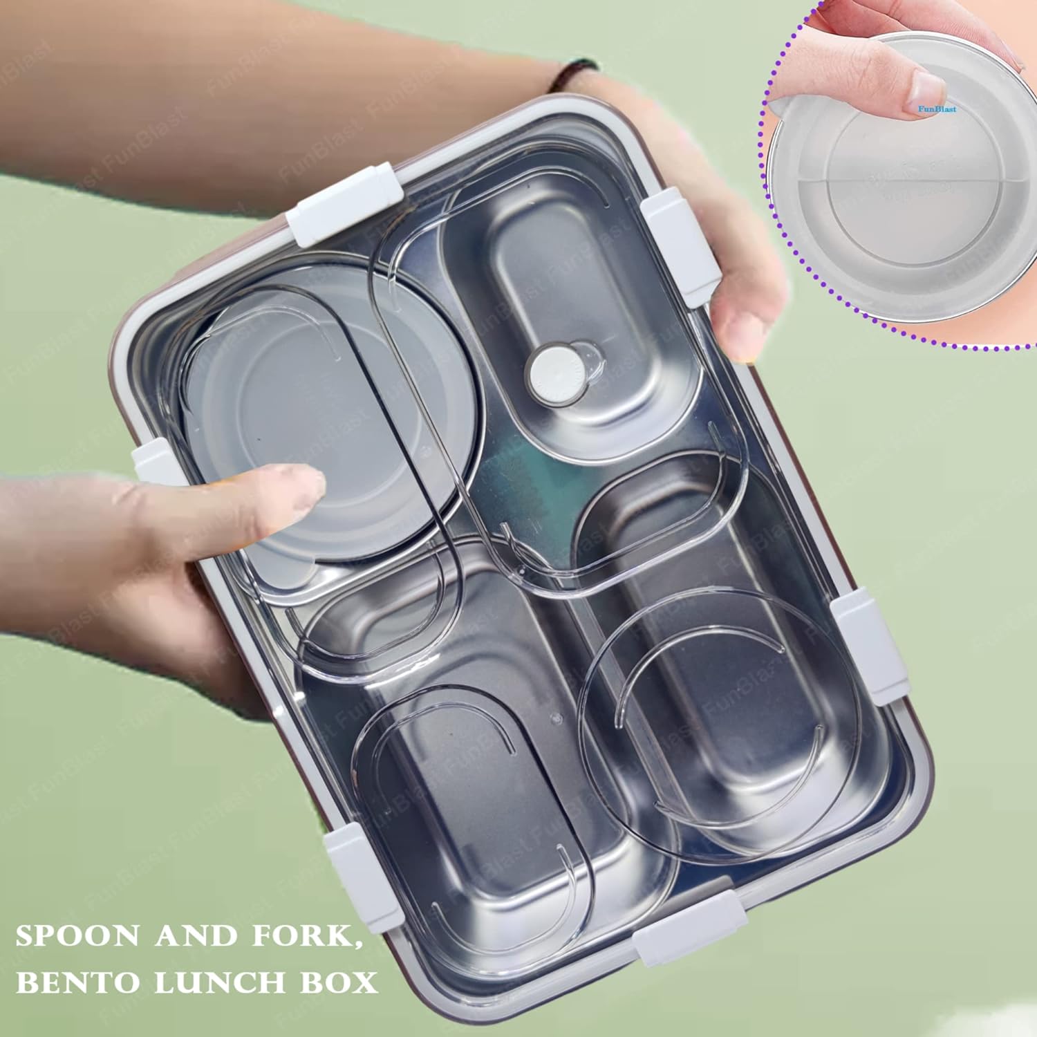 Stainless Steel Lunch Box for Kids, Tiffin Box with Spoon and Fork, Bento Lunch Box, Insulated Lunch Box, Lunch Box for Kids, Office Women & Men (Not Leak-Proof - for Dry Foods Only)