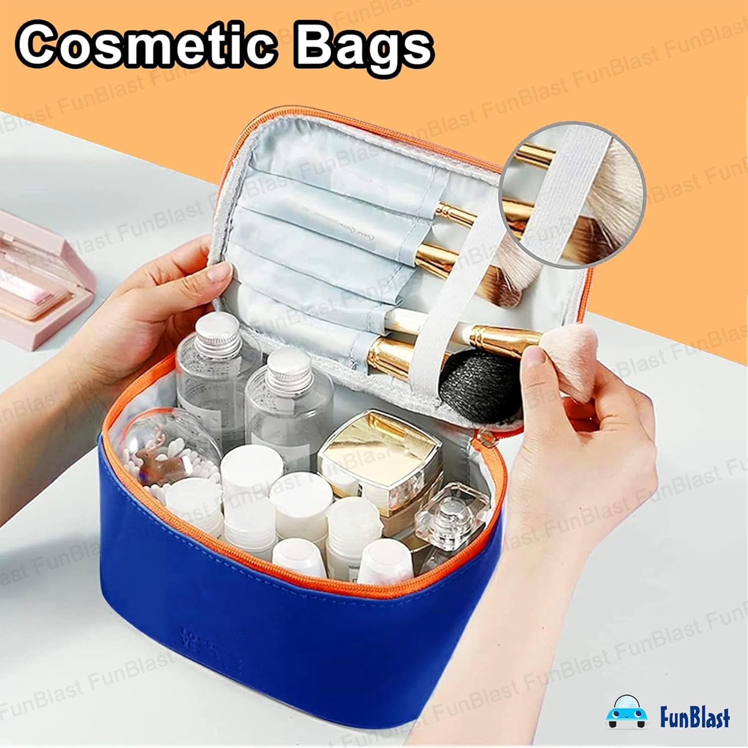 Cosmetic Bags with Handle for Women (Navy Blue)