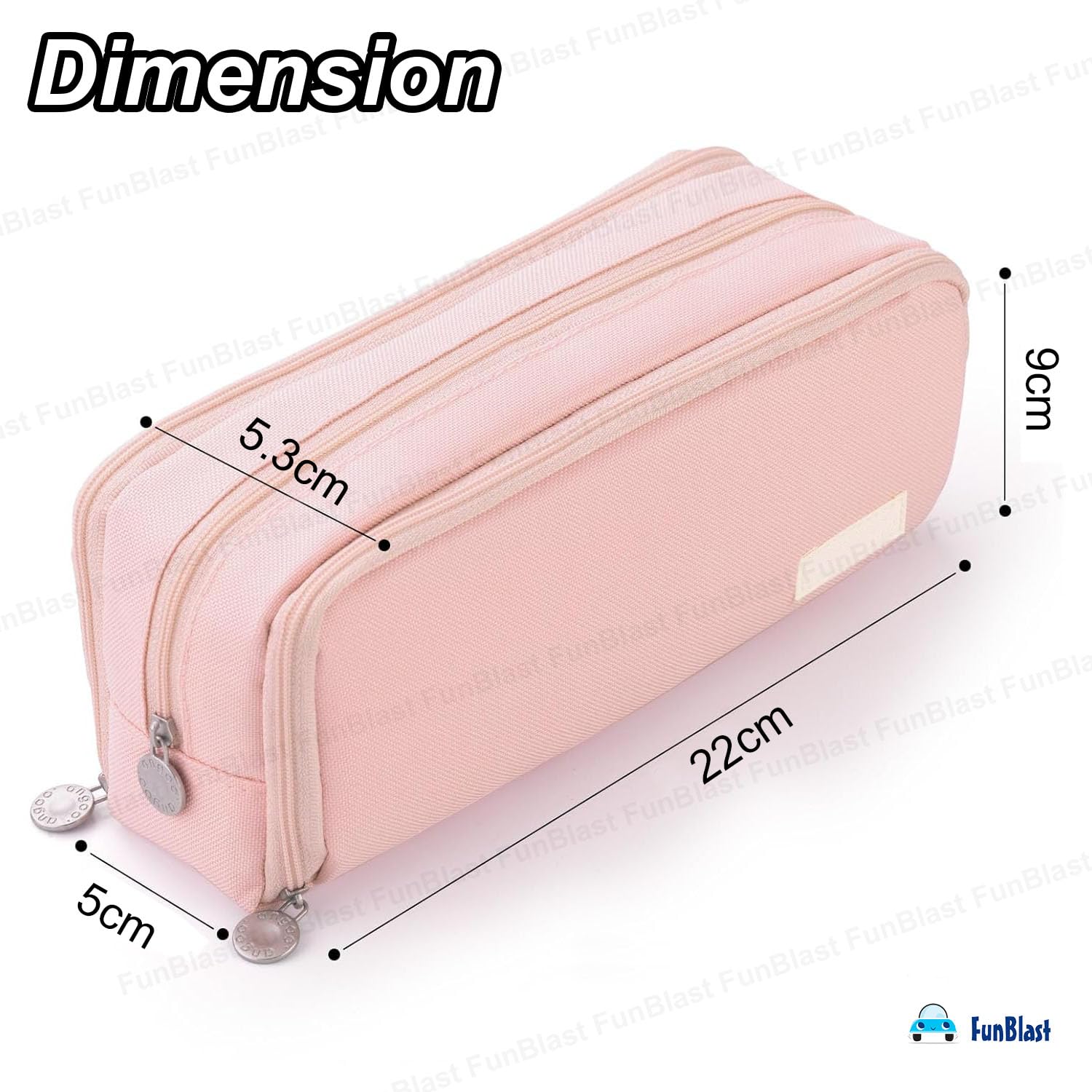 Multi-Compartment Canvas Stationery Organizer Pouch for Kids (Pink)