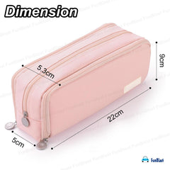 Multi-Compartment Canvas Stationery Organizer Pouch for Kids (Pink)