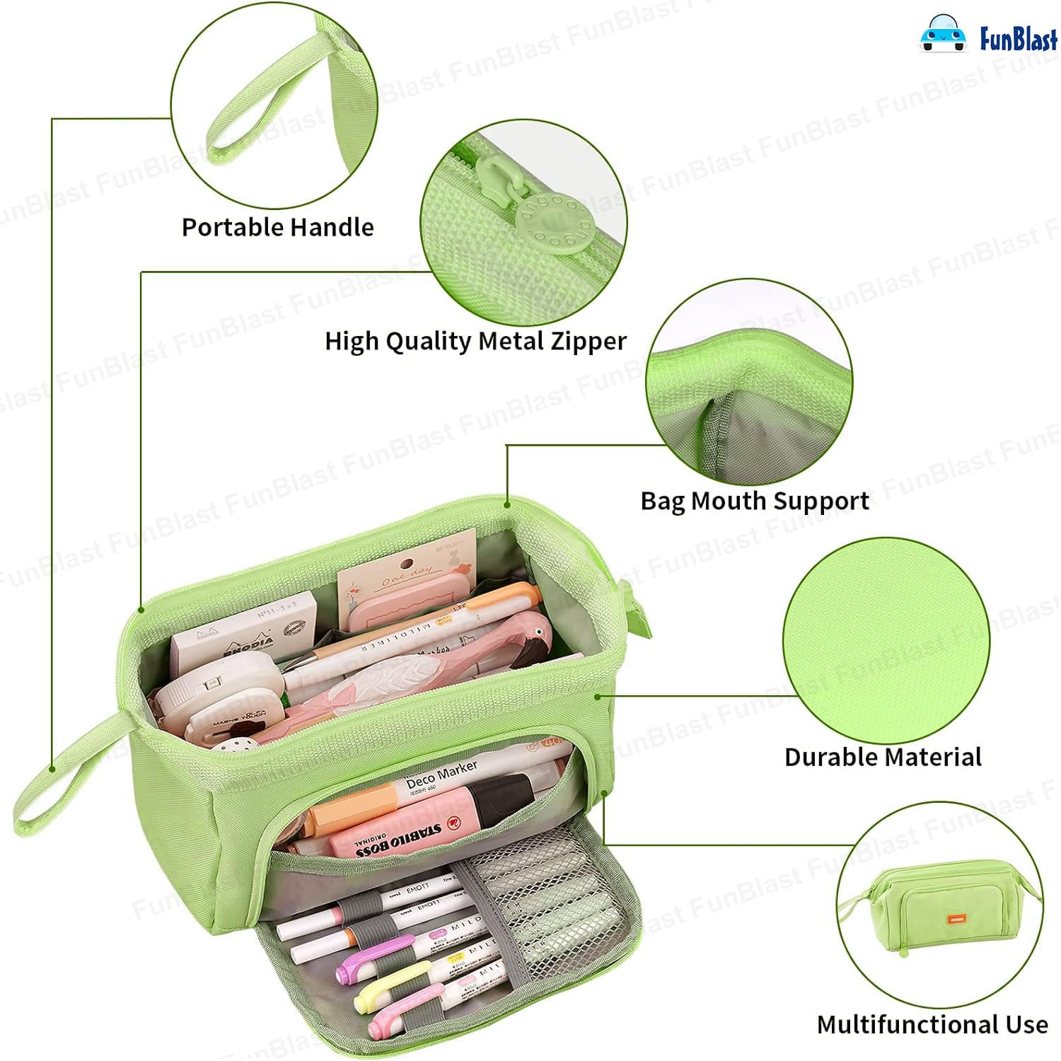 Multipurpose Zipper Pencil Pouch for Kids (Sea Green)