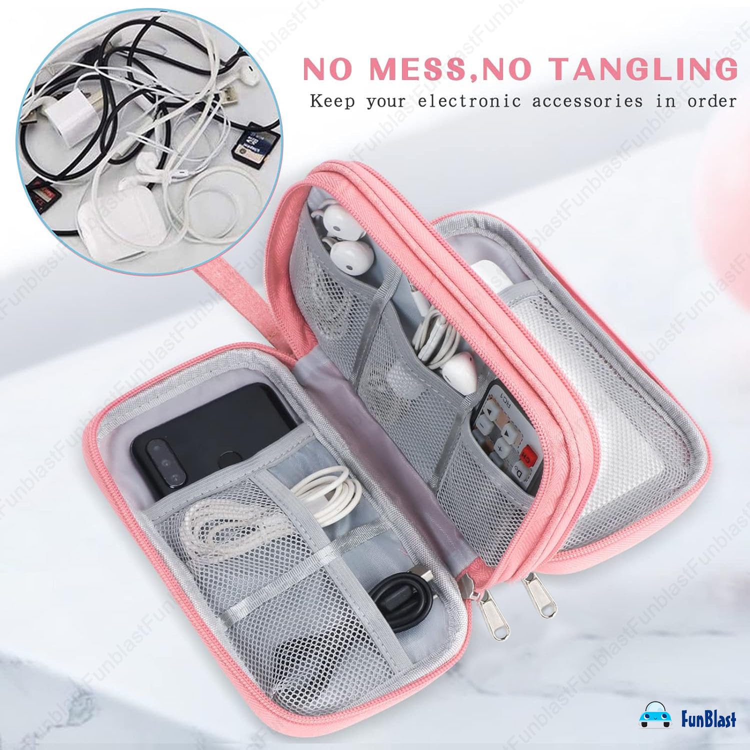 Travel Organizer Pouch with Mesh Pockets for Men and Women (Pink)