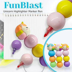 Unicorn Highlighter Marker Pen – 3 Pcs Aesthetic Highlighters Pastel, Chisel Point Coloring Pens, Kawaii Stationery