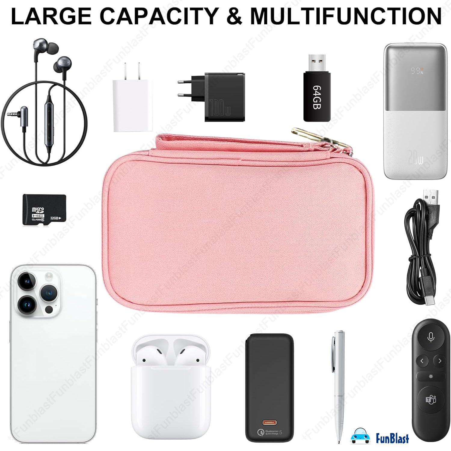 Travel Organizer Pouch with Mesh Pockets for Men and Women (Pink)
