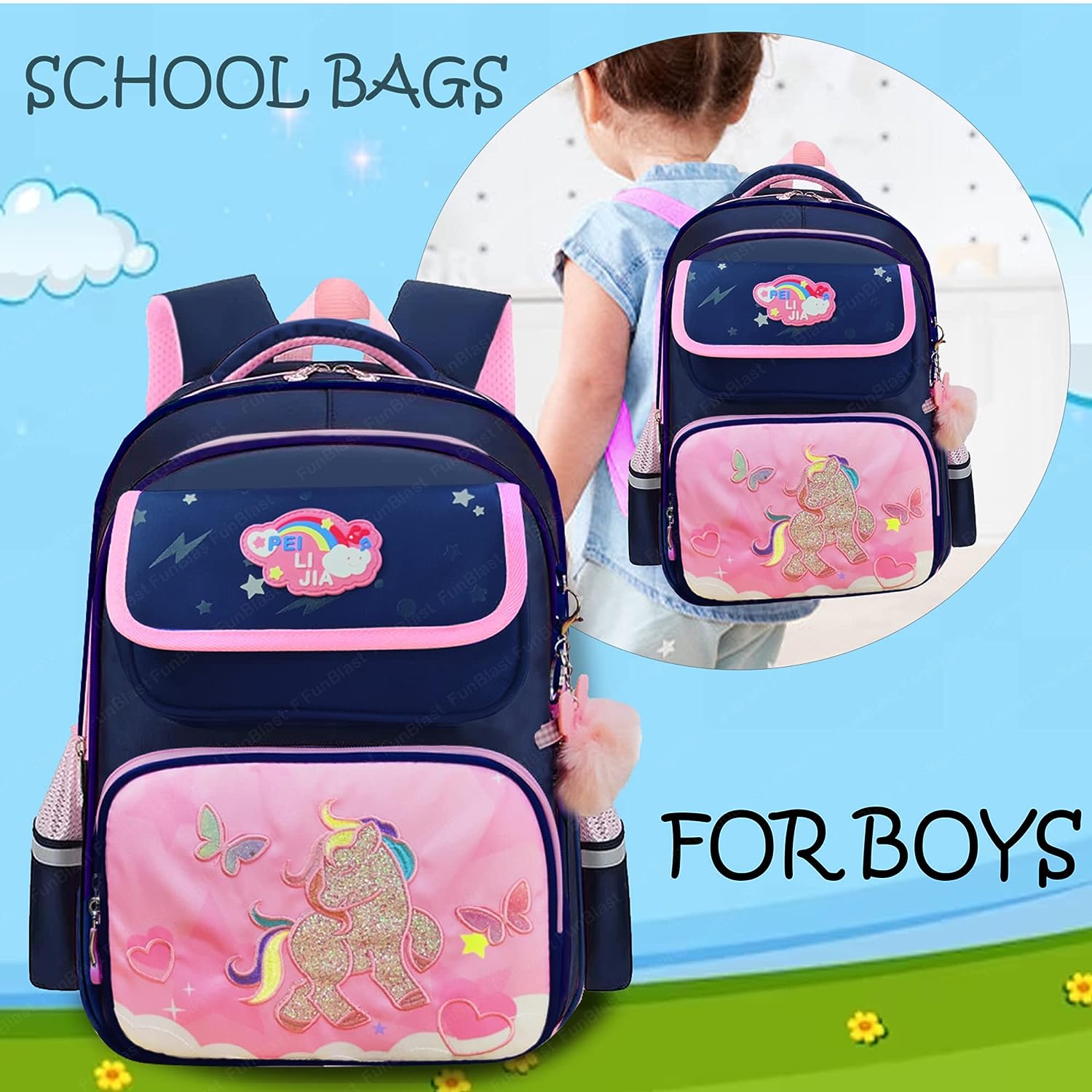 Unicorn Backpack for Children - School Bag for Student, Orthopedic School Bags, Lightweight Large Capacity Bag for Boys Girls Kids, Travel Bag, Picnic Bag (39 X 31 X 20 CM)