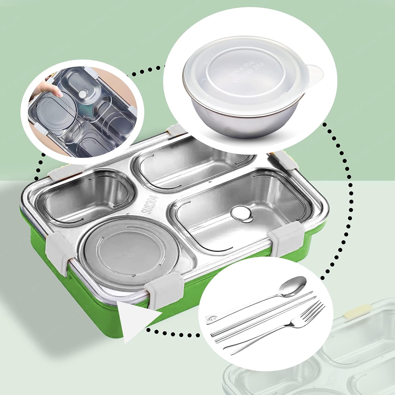 Stainless Steel Lunch Box for Kids, Tiffin Box with Spoon and Fork, Bento Lunch Box, Insulated Lunch Box, Lunch Box for Kids, Office Women & Men (Not Leak-Proof - for Dry Foods Only)