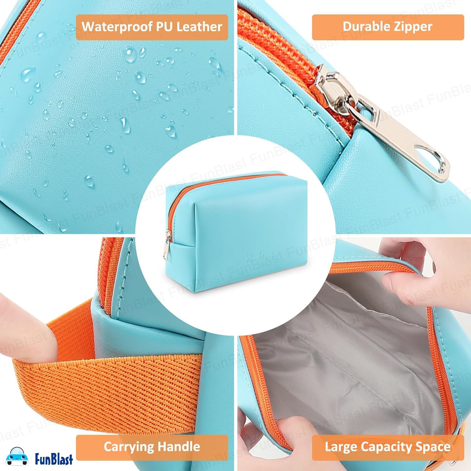 Multipurpose Cosmetic Pouch with Zipper Lock for Girls & Women (Sky Blue)