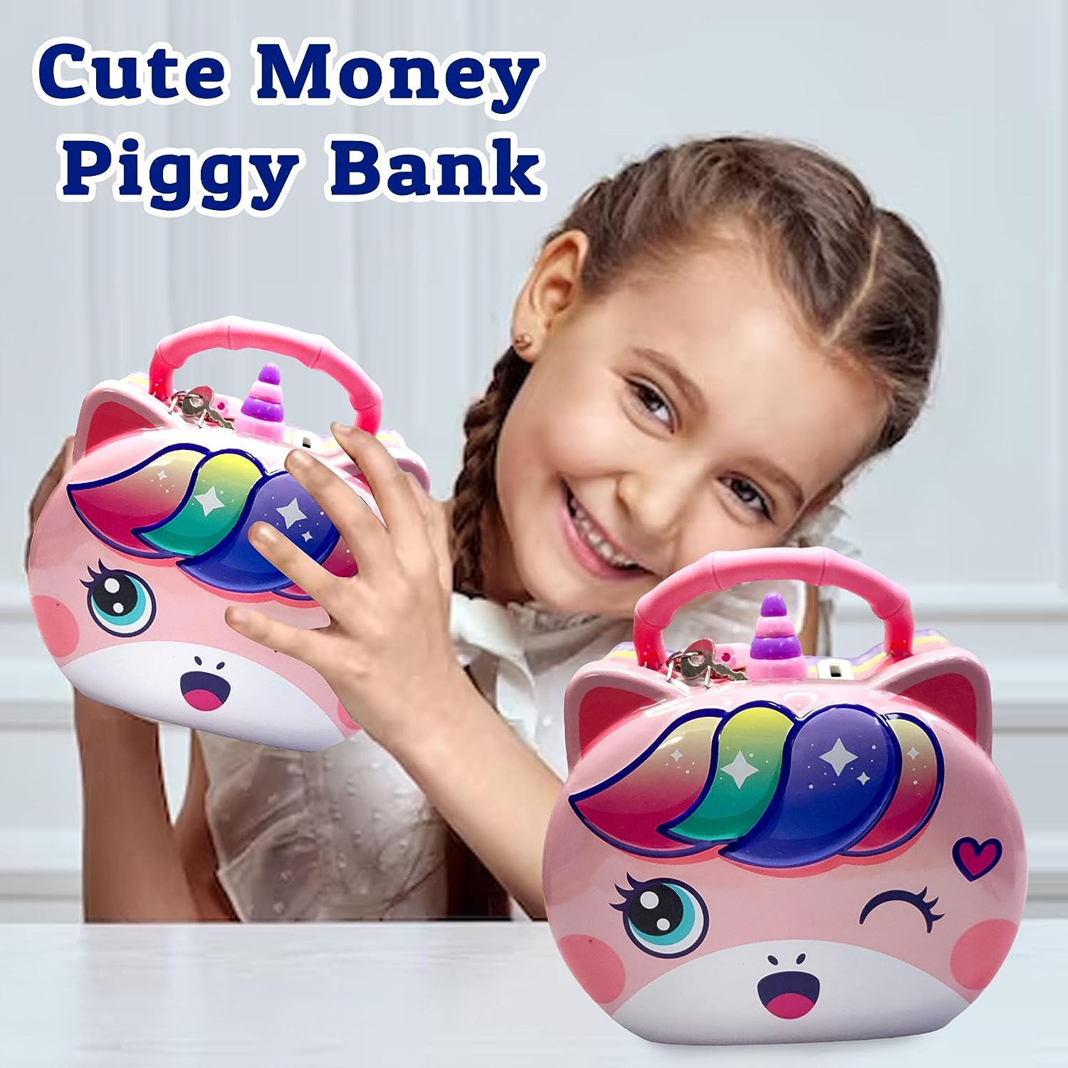 Piggy Bank for Kids – Unicorn Themed Money Saving Tin Coin Bank