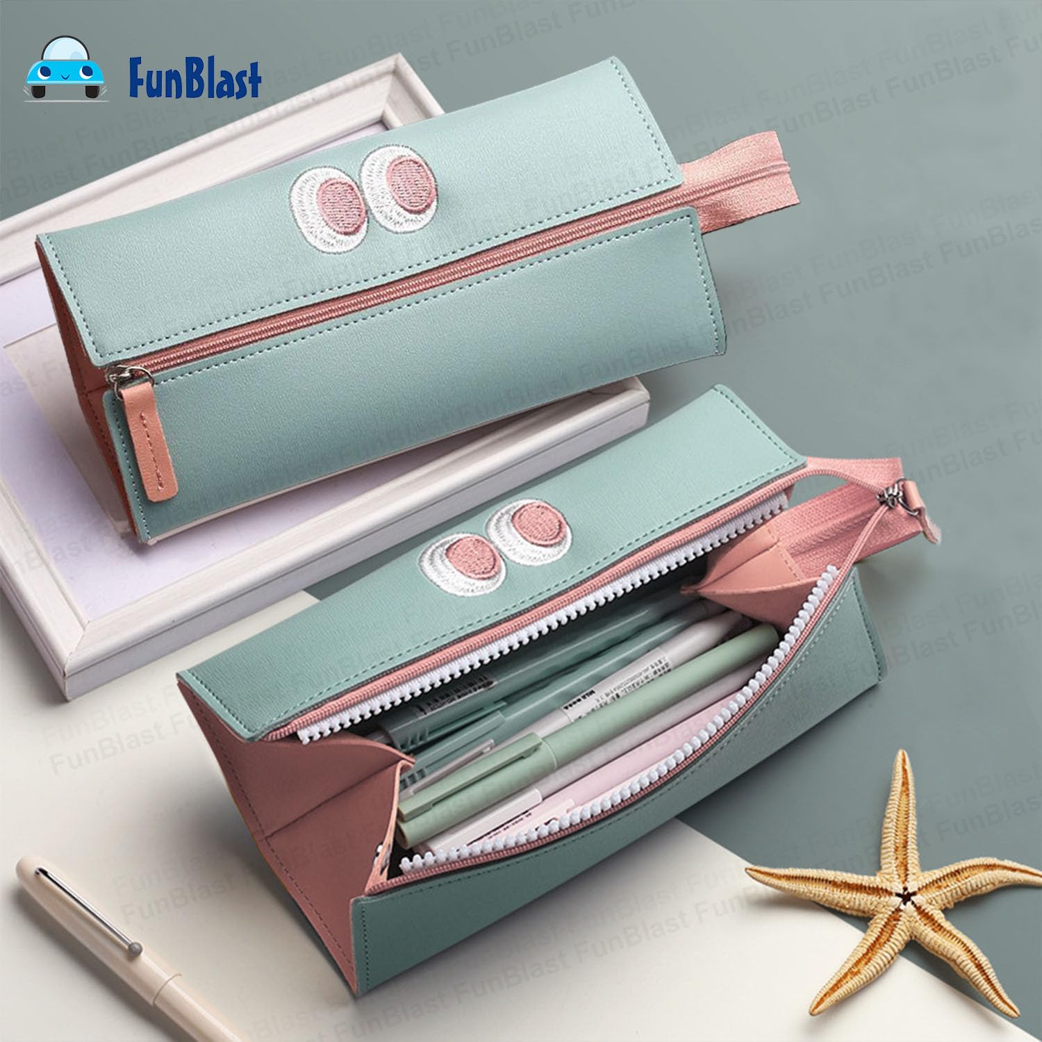 Multipurpose Zipper Pencil Pouch for Kids & College Students (Green)
