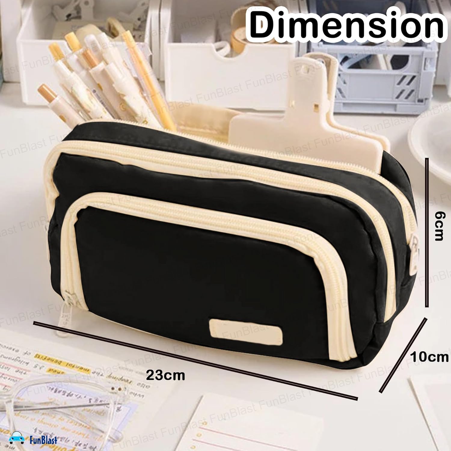 Multiple Compartment Portable Stationary Organizer Bag for Kids (Black)