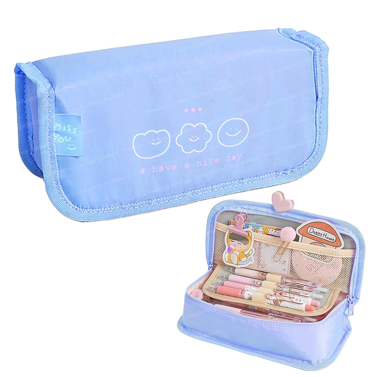 Multipurpose Zipper Stationary Organizer Pouch for Kids (Blue)