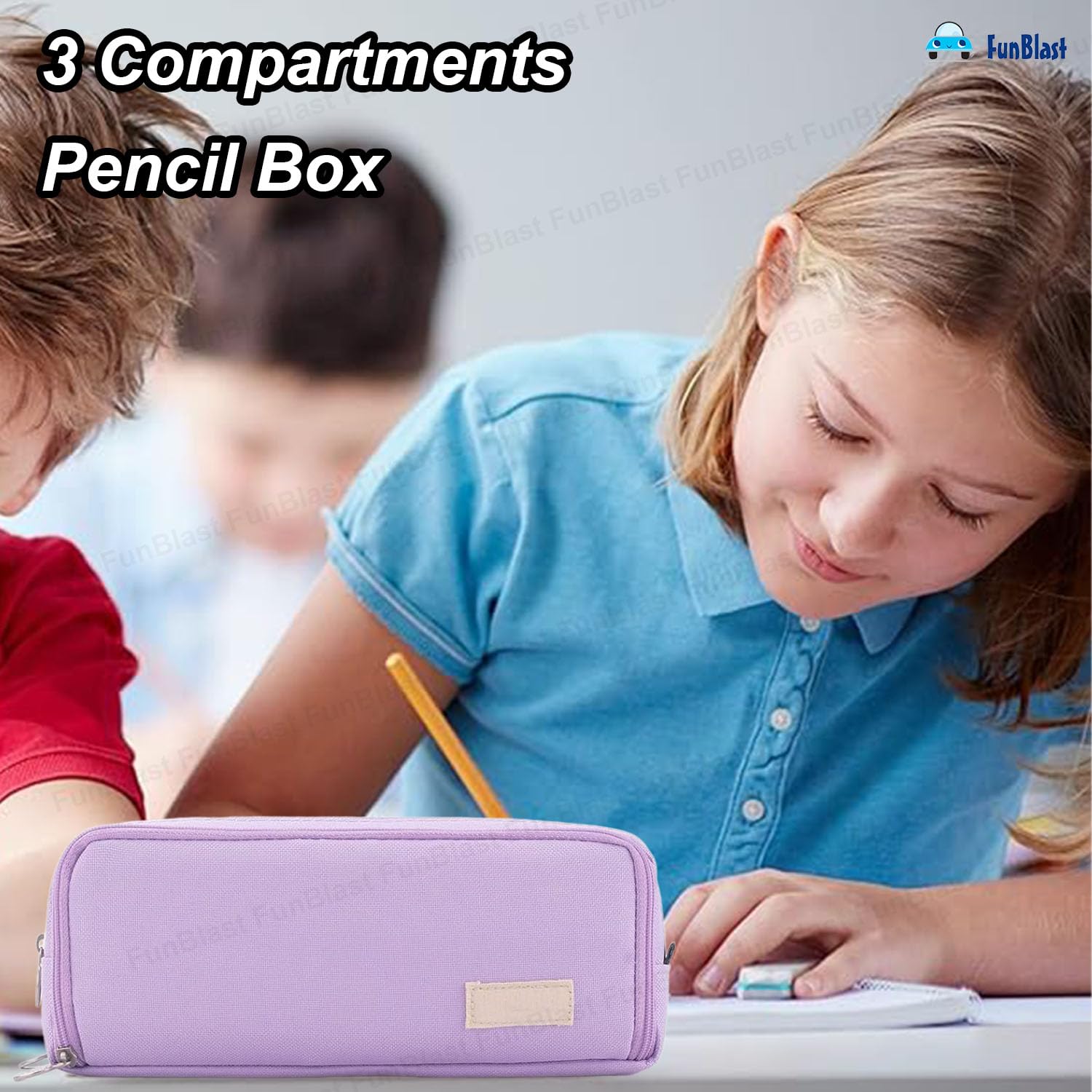 Multi-Compartment Canvas Stationery Organizer Pouch for Kids (Purple)