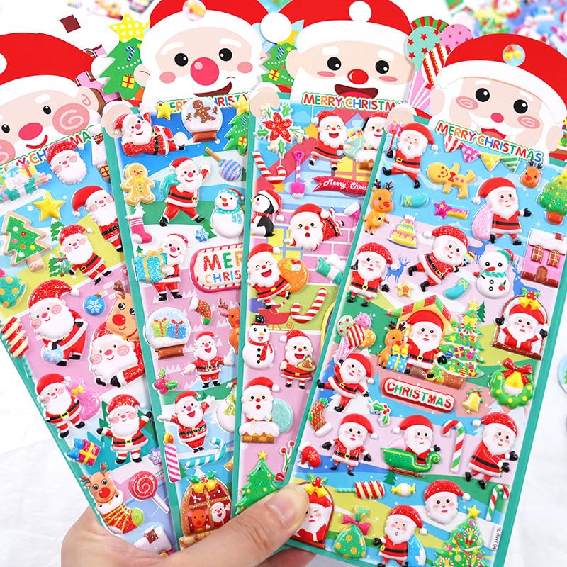 Christmas Kawaii Stickers Set – Set of 8 Sheets Stickers for Kids, 3D Stickers for Girls, Foam Stickers for Kids, Cute Stickers, Craft Stickers