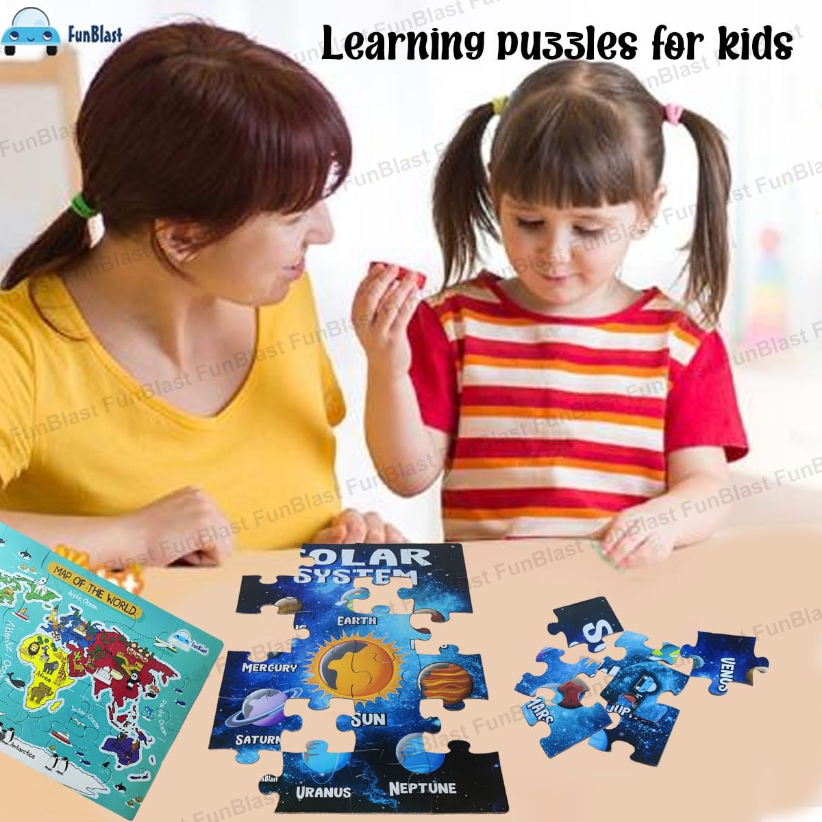 3 in 1 Jigsaw Puzzle for Kids - Solar System, Map of India and World Map Jigsaw Puzzles, Learning and Educational Puzzles for Children – 72 Pcs Puzzles