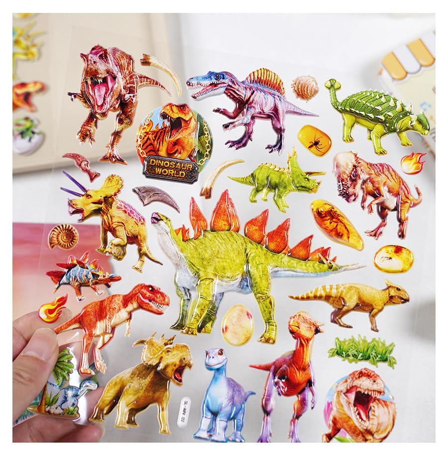 Dinosaur Theme Stickers Set – Kawaii Puffy Stickers for Kids, 3D Stickers for Girls, Aesthetic Sticker (Dinosaur Sticker Random)