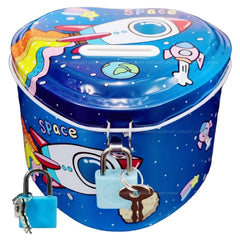 Piggy Bank for Kids – Space Money Saving Tin Coin Bank with Lock and Key – Birthday Return for Boys & Girls, Money Bank, Coin Box for Kid