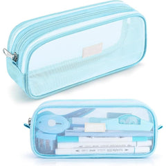Transparent Pencil Pouch with Zipper Closure for Students (Blue)