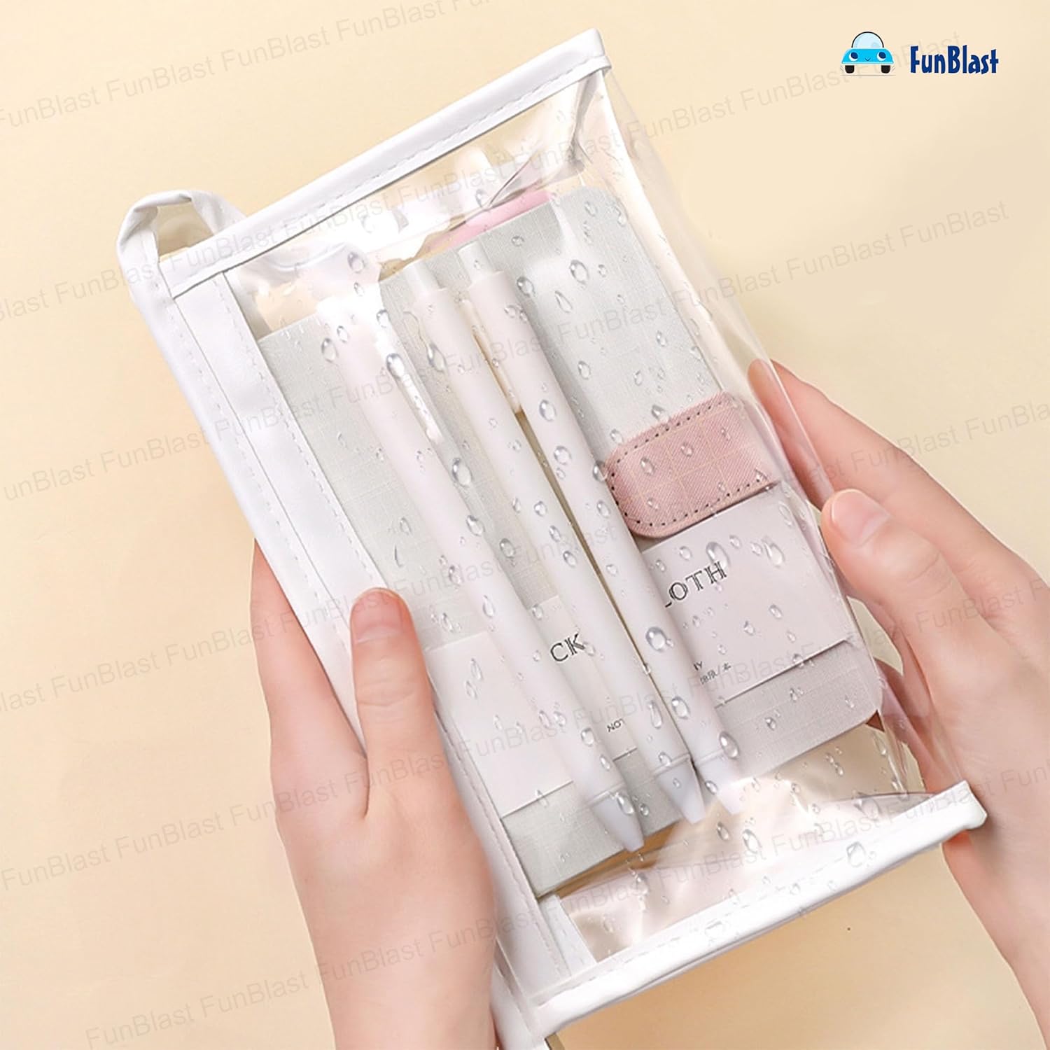 Transparent Portable Makeup Pouch with Zipper Closure for Girls (White)