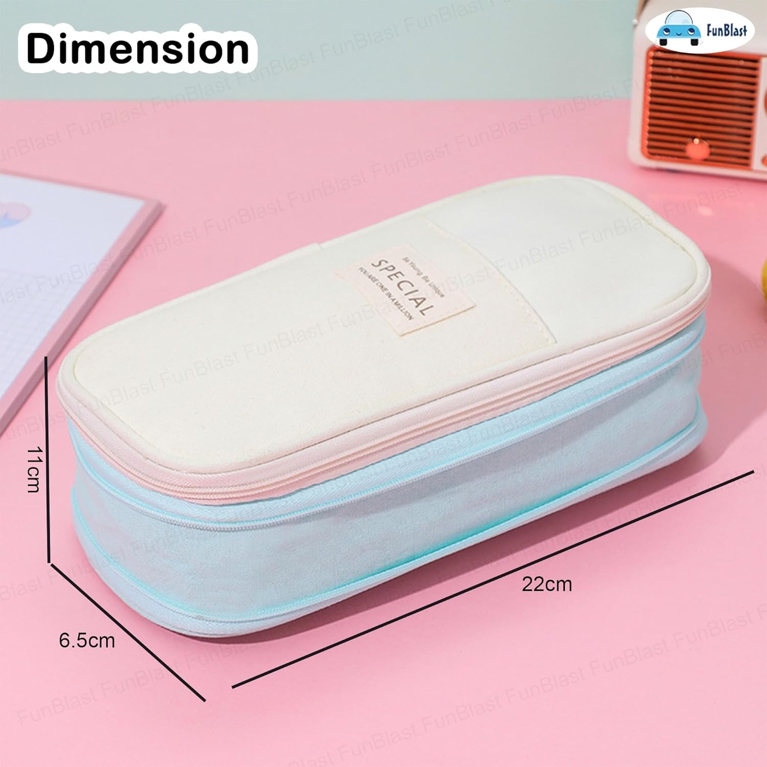 Multi-Compartment Double Zipper Portable Pencil  Pouch for Kids (Seagreen)