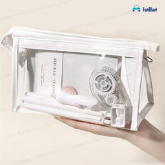 Transparent Portable Makeup Pouch with Zipper Closure for Girls (White)