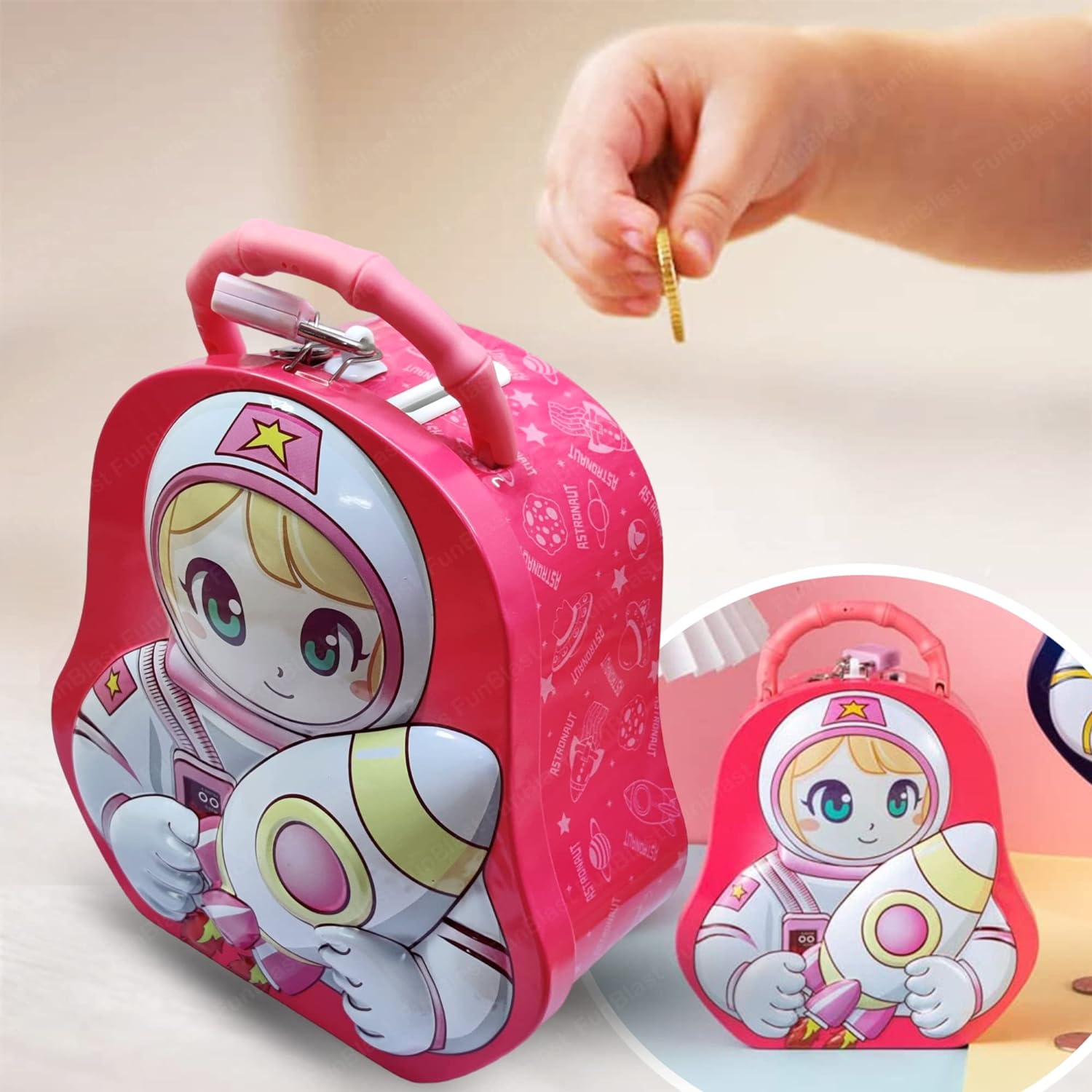 Piggy Bank for Kids – Space Theme Coin Box, Coin Bank with Lock