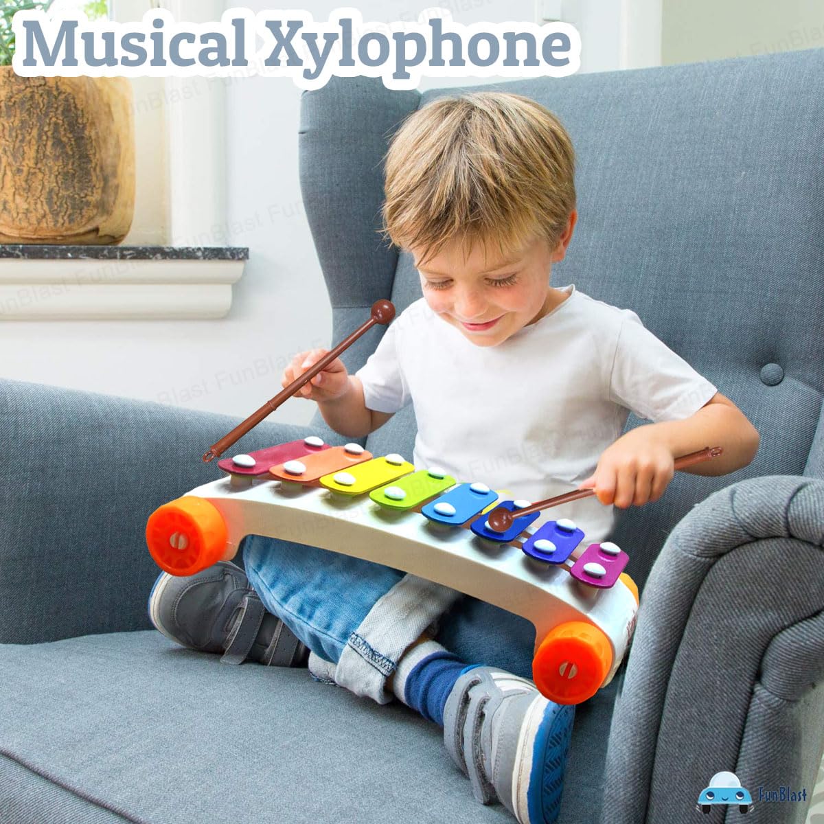 Xylophone for Kids - Pull Along Toys, Musical Xylophone with Wheels for Baby, Musical Instruments for Kids 1 2 3 4 Years Kids, Early Development & Activity Toys for Babies - Random Color