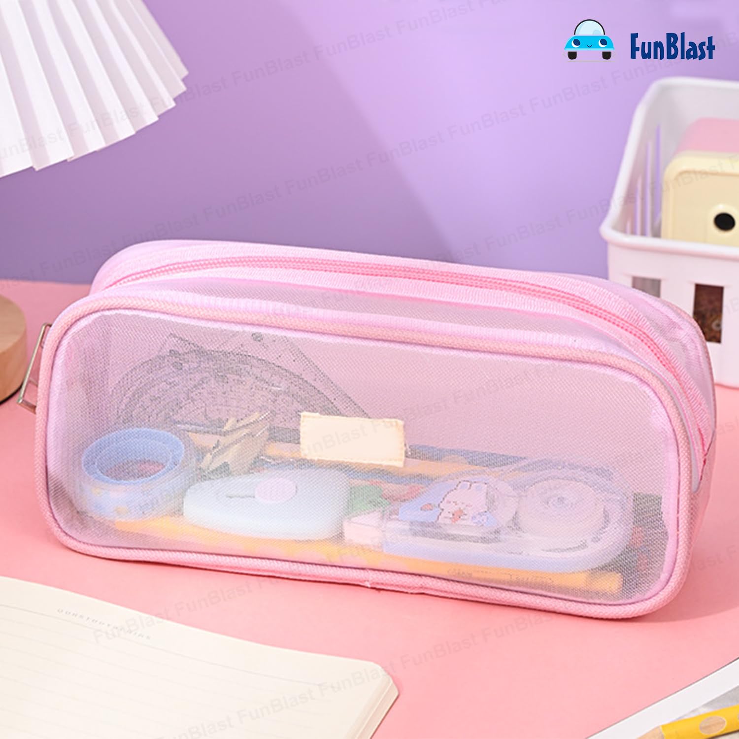 Transparent Pencil Pouch with Zipper Closure for Students (Pink)
