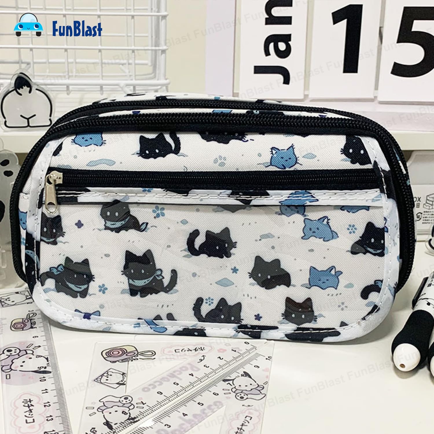 Cat Print Stationary Organizer Pouch for Kids & Adults