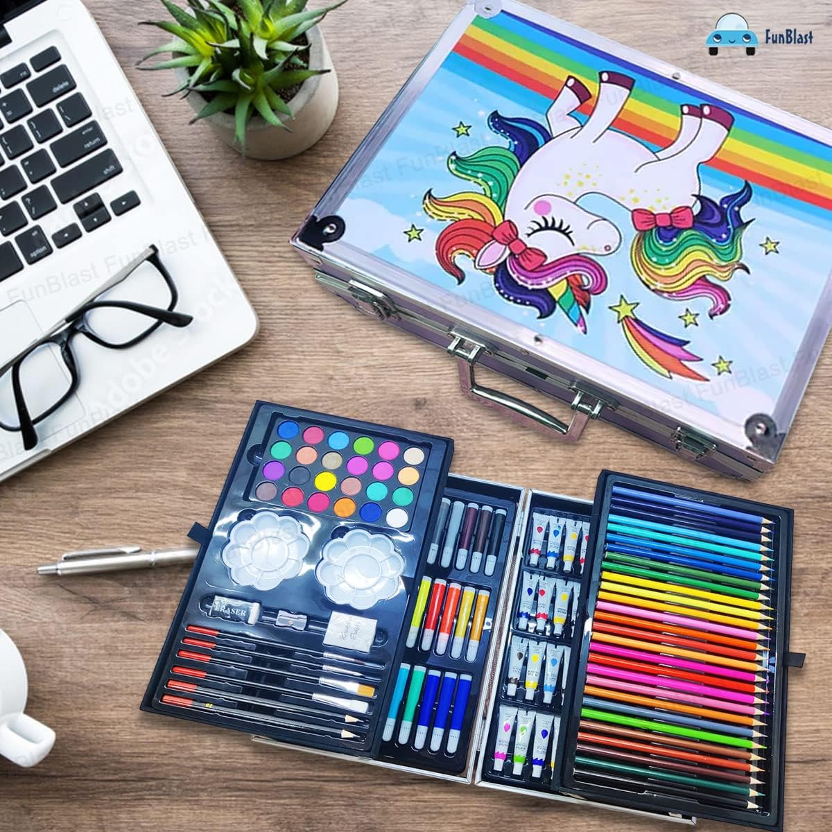 Artist Colour Set Unicorn Color Box With Multiple Coloring Kit,  Professional Drawing Color Pencils, Water Colors, Oil Pastel, Sketches &  Acrylic Paint