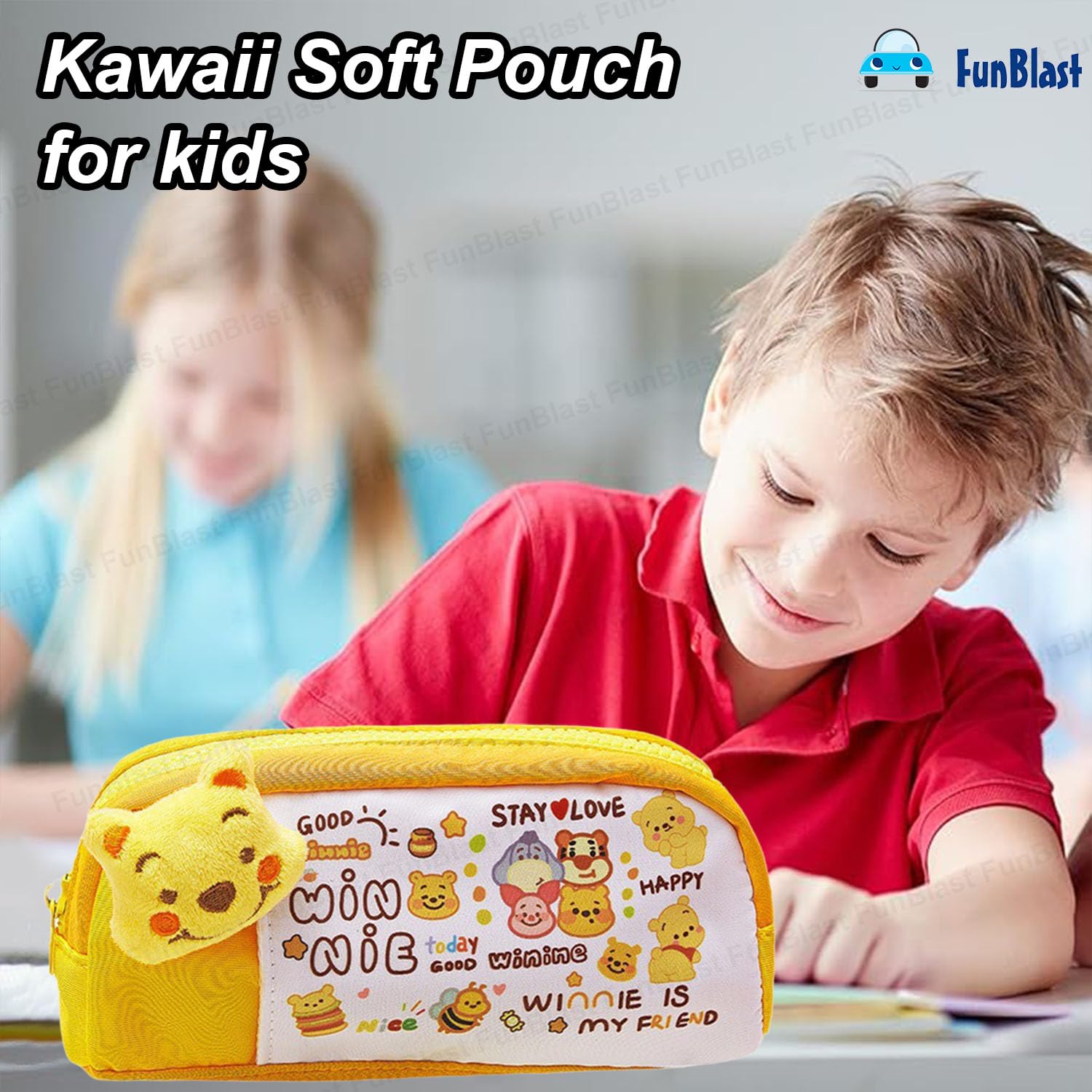 Cartoon Design Multipurpose Zipper Pouch for Kids (Yellow)